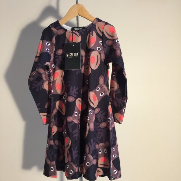 Misslook Girls Dress Christmas Holiday Rudolph Red Nosed Reindeer Size 7-8 Years - Picture 2 of 12